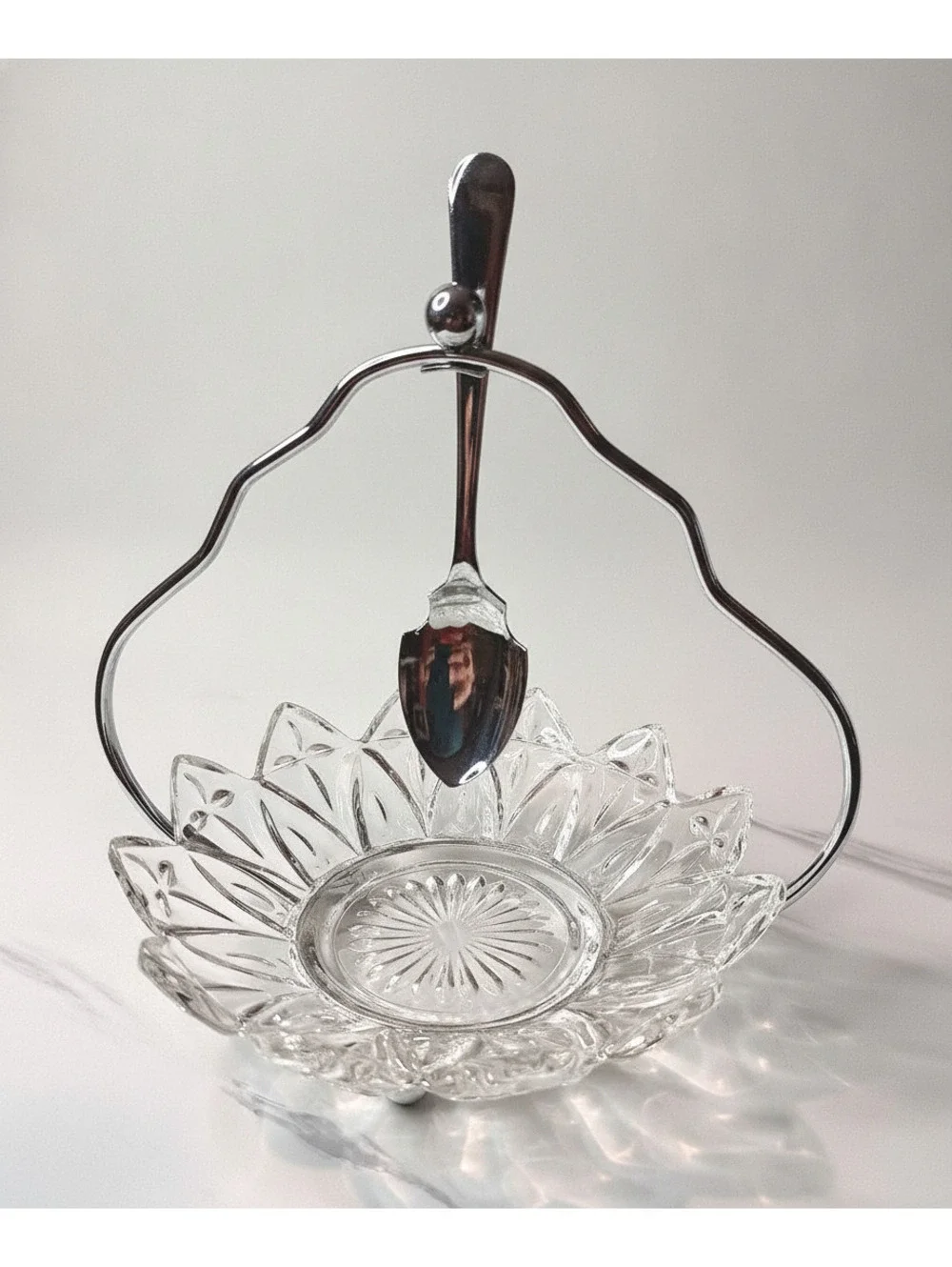 Vintage Sheffield, England 3-Pc Crystal and Chrome Condiment or Jam Serving Set
